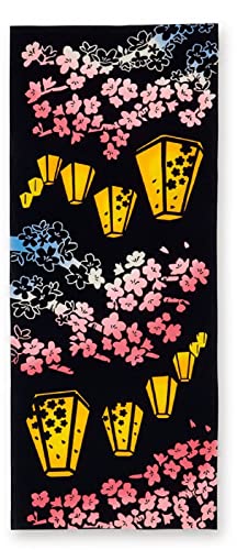 宮本 てぬぐい 注染手ぬぐい kenema 夜桜提灯 ネイビー 約35×90cm 50177