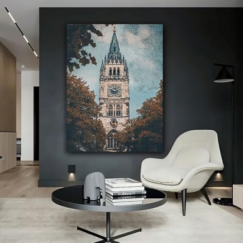 Peinture moderne de bâtiments d'exception : toile encadrée d'art pour salon chic