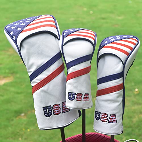 Montela Golf Usa 1 3 5 Golf Headcover White Vintage Retro Patriotic Driver Fairway Wood Cover #TOP1
