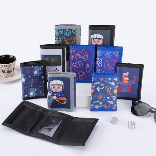 Image of Kids Wallet for Boys Girls, Trifold RFID Wallet with Key Chain and Zipper Pocket for Kids 4-18 Novelty Birthday Gifts, Coin Pouch Purse for Children Teens Outdoor Sports-Gamepad Black