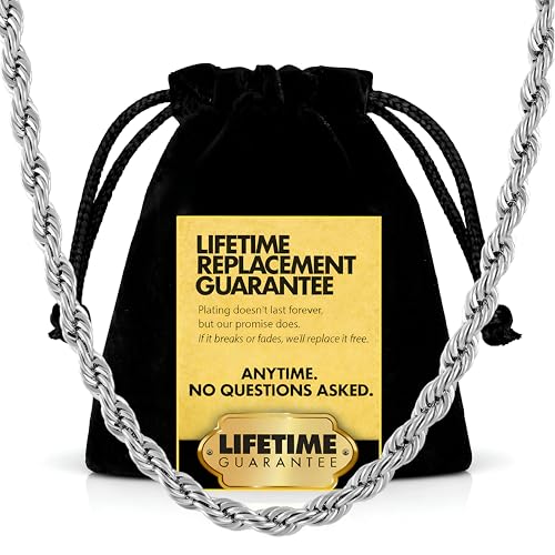 LIFETIME JEWELRY 5mm White Gold Chain for Men & Women 24k Real Gold Plated Diamond Cut Gold Rope Chain for Men & Gold Chain Necklace Women 16 to 36 Inch (22 inches, White Gold)