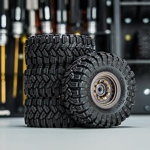 INJORA Black Coating Brass 1.0 Beadlock Wheel Tires Set for Axial SCX24 AX24 TRX4M FCX24 Upgrade 1/24 1/18 RC Crawler Car（Grey）
