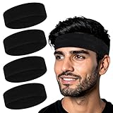 DOPENSPI 4 Stück Schweißband Stirn, Schwarz Stirnband Herren Elastisches Stirnband Sport Damen Polyester Haarband Stirnbänder Schweissband Kopf Headband für sportliche Übungen Laufen Basketball Yoga