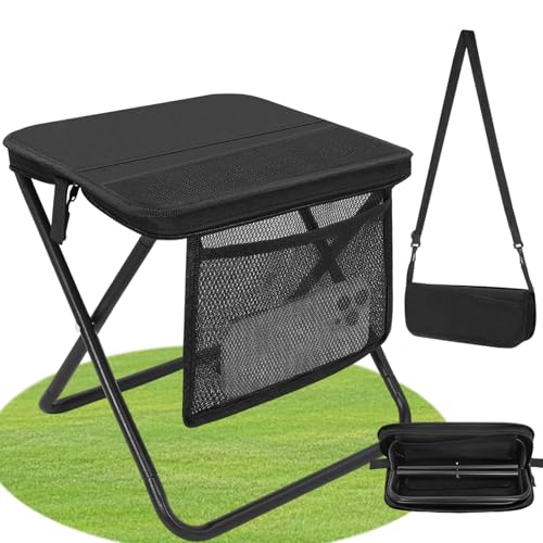 HUIZHOU Sgabello pieghevole portatile sgabello da campeggio, sedia pieghevole da esterno con cerniera e borsa per riporlo, ideale per campeggio, pesca, viaggi, escursionismo (Nero)