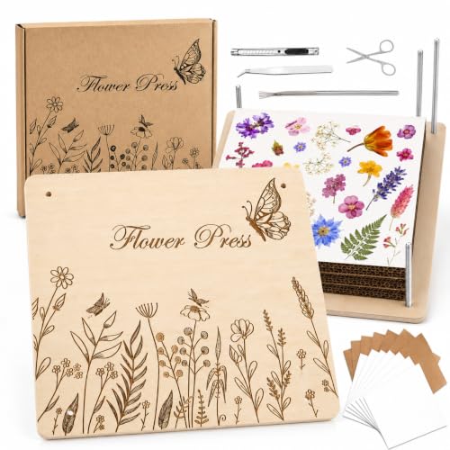 GOLDGE Extra Large Flower Press for Adults - 27.5 x 27.5cm 10 Layers Wooden Flower Pressing Kit with Storage Bag, Gifts for DIY Arts and Crafts Lovers