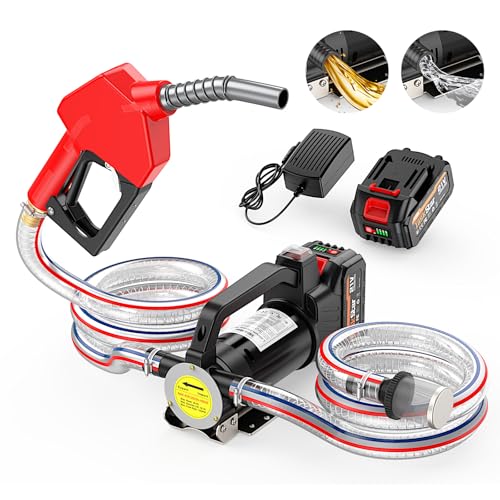 TaskStar Fuel Transfer Pump Battery Powered 13GPM Electric Pump with 21V 4.0Ah Battery & Charger Portable Cordless Pump with Auto-off Nozzle & 2x 6.6FT Hoses for Water Diesel Kerosene Transfer