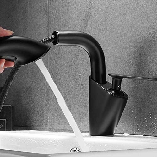 Grifo de baño de latón elevable color negro con manguera extensible integrada 4