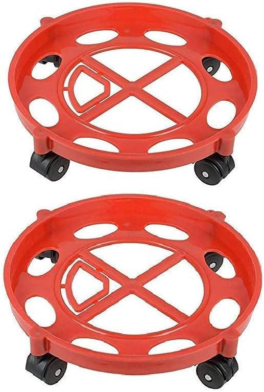 2 Pic Red Color Cylinder Stand with Wheels, Gas Trolly, LPG Cylinder Stand, LPG Gas Cylinder Trolley with Heavy Duty Wheels (Plastic- Red 2 Pc)