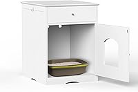 Vista 7 de AMNOOL Caja de arena de madera, decoración del hogar, casa de gato y mesa auxiliar, mesita de noche para el hogar de gatos, caja de arena oculta