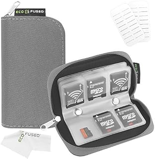 Eco-Fused Memory Card Carrying Case - Suitable for SDHC and SD Cards - 8 Pages and 22 Slots - Eco-Fused Microfiber Cleaning Cloth Included (Grey, (S) 22 Slots)