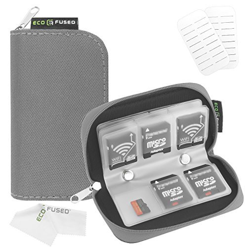 Memory Card Case - Fits up to 22x SD, SDHC, Micro SD, Mini SD and 4X CF - Holder with 22 Slots (8 Pages) - for Storage and Travel (Grey)