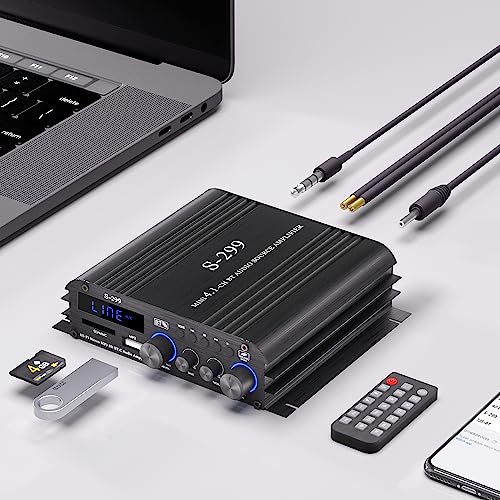 Facmogu S-299 Rms 40Wx4 Bluetooth Power Amplifier With Active Subwoofer Output Max 800W 4.1Ch Subwoofer Amplifier Hi-Fi Integrated Mini Speaker Amp Audio Sub Bass Amp Remote Control & 12V Power Supply #TOP5
