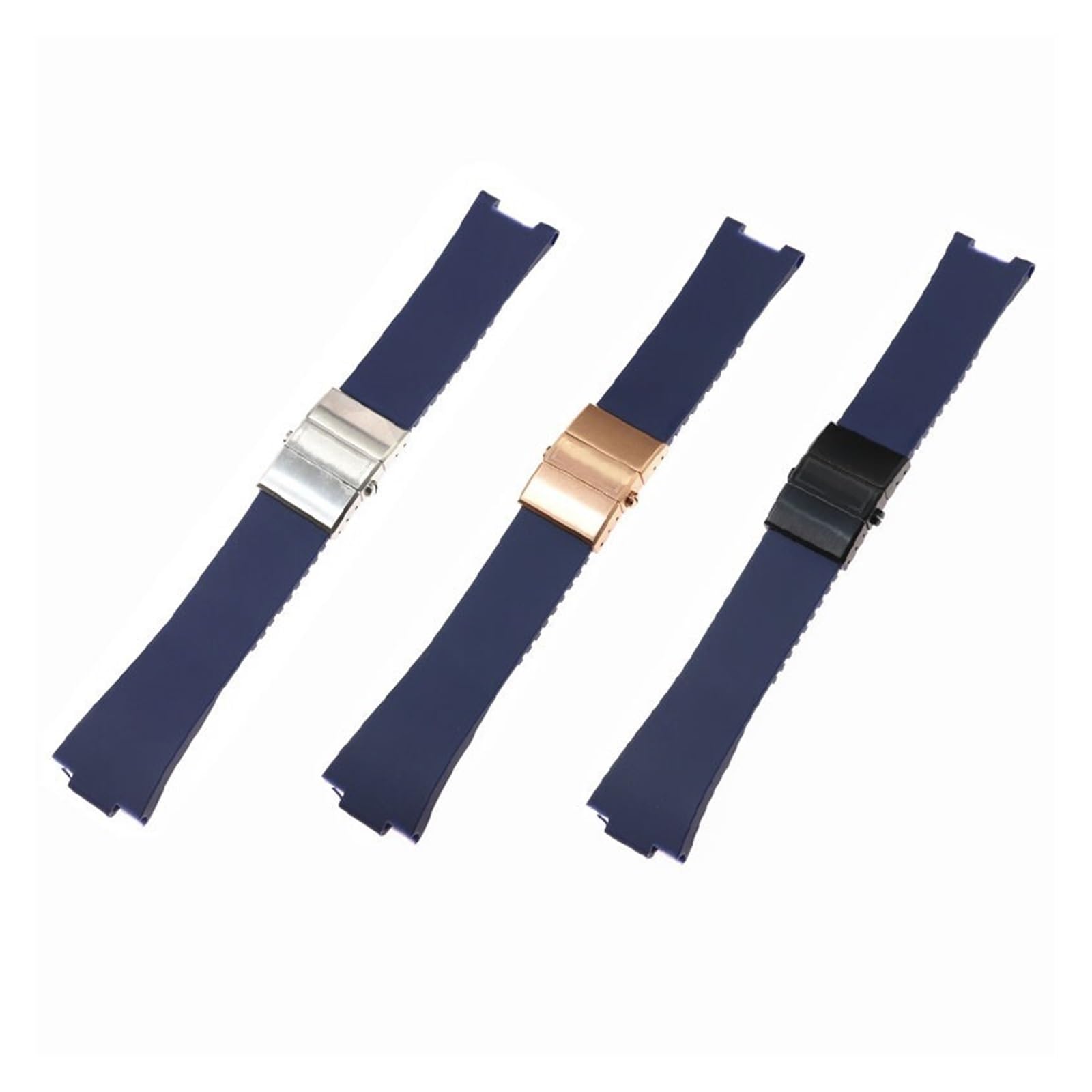 25 mm * 12 mm Black Blue Blue imperméable Silicone Slicone Bracelet Pliant Bouton Bracelet Compatible avec Ulysse Watch Band
