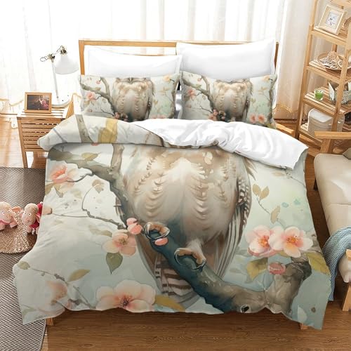 Housse de couette chouette blanche microfibre anti-pli