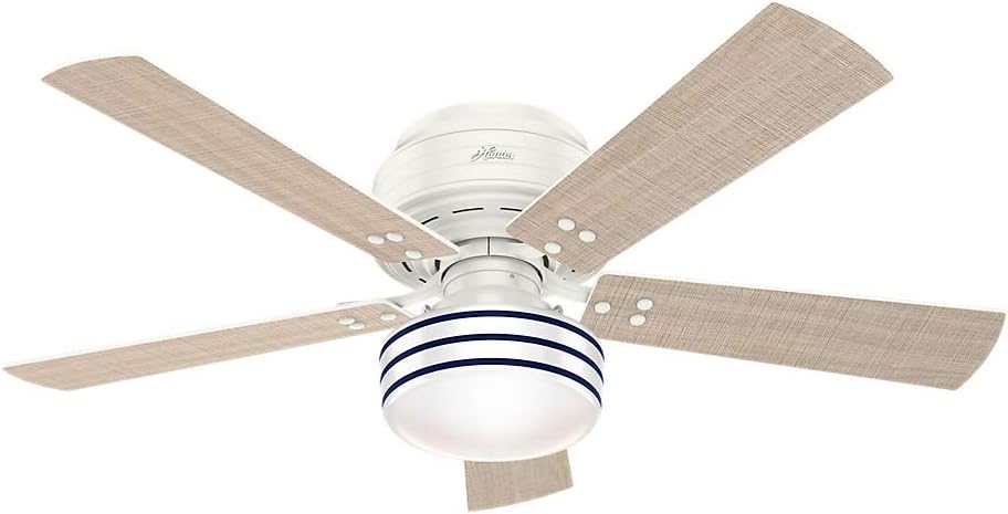 Buy 1 get 1 🔥 Hunter Indoor / Outdoor Low Profile Ceiling Fan with LED Light and remote control - Cedar Key 52 inch, White, 55079