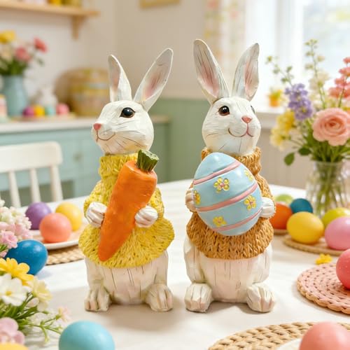 Figuras Decorativas Conejo de Pascua Resina 2 Piezas miniatura 2