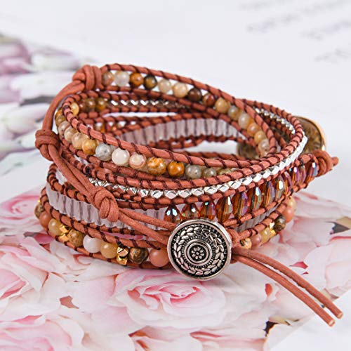 Image of YGLINE Natural Stone Beaded Healing Wax String 5 Wraps Bracelets