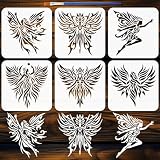 FINGERINSPIRE 6 abstrakte Tribal Flügel Schablone Mit 1 Pinseln 20x20cm Abstrakte Flügel Des Stammes Schablonenvorlagen Zum Malen Auf Holz Wandmöbeln DIY Heimdekoration