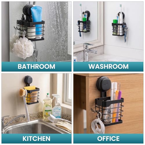 Image of TAILI Suction Cup Toothbrush Holders with Visible Safety Indicator, Black | Wall Mounted, Visible Safety Indicator, Inverted Trapezoid Design Bathroom Organizer Removable for Tooth brush and Toothpaste