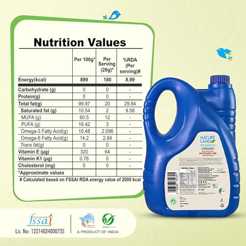 Image of Natureland Organics Kachhi Ghani Pure Mustard Oil 5 Ltr - Cold Pressed