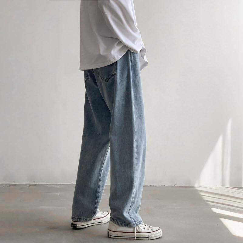 Men's Jeans Light Blue High Street Straight Leg Summer Denim Pants3