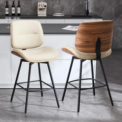 BFZ 27 Inch Swivel Bar Stools Set of 2, Walnut Back Counter Height