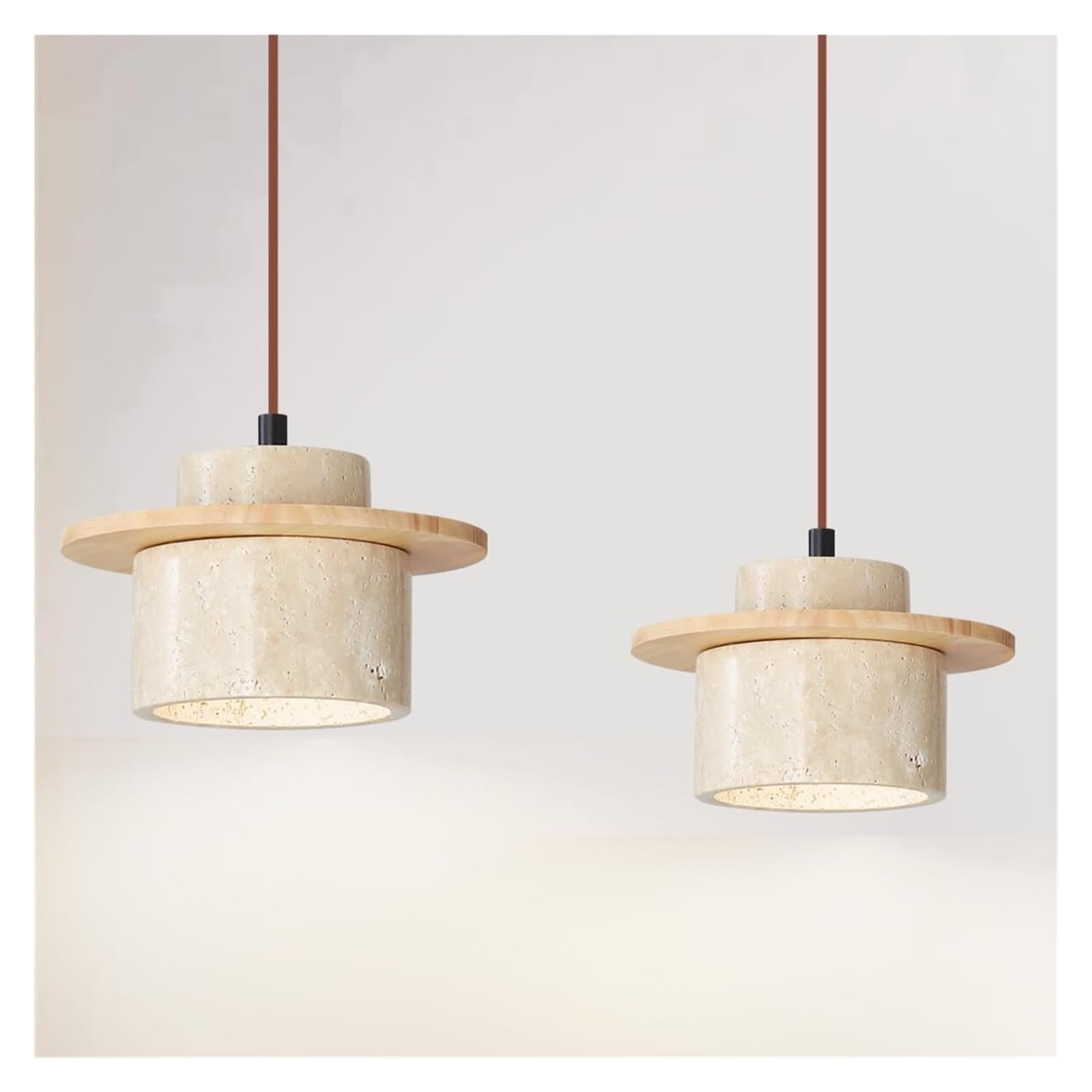 KHUKHU Japanese Wabi Sabi Natural Stone Pendant Light Nordic Yellow Travertine Pendant Lamp for Kitchen Island, Mid-Century Wood Chandelier for Dining, Bedside, Entryway, Cafe, Restaurant(Beige,2PCS)