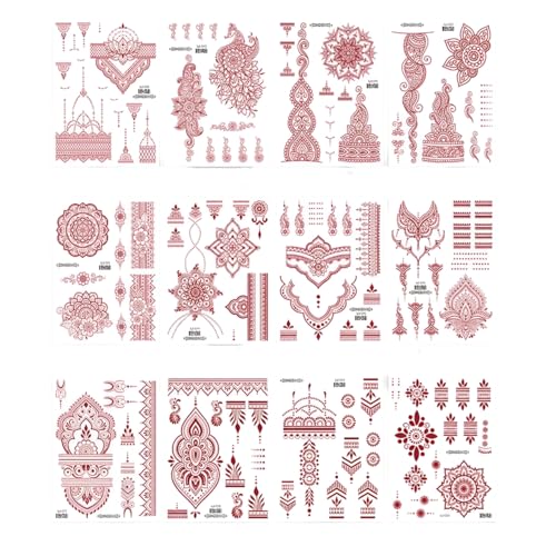 12Pcs Tattoos Stickers，Large Sexy Flowers Collection Tattoos Temporary Brown Waterproof Fake Tattoo Sticker,Tattoos kit Neck Chest Arm For Adults Women Girls