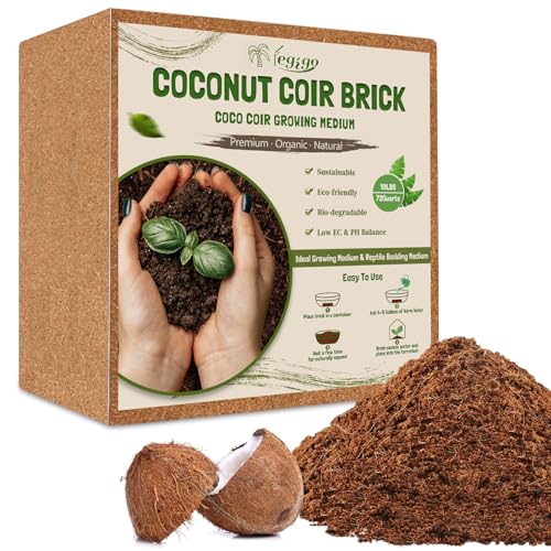 Legigo 10LBS Organic Coco Coir Brick for Plants- 100% Natural Compressed Coconut Coir Brick with Low EC & pH Balance, Coco Coir Fiber Grow Medium Potting Soil for Herbs, Flowers, Plants and Reptile