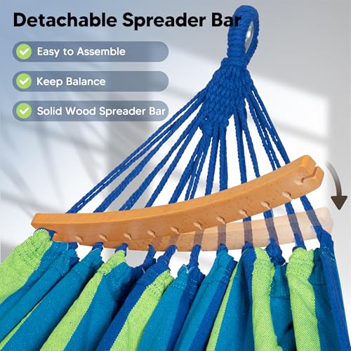 Image of SUNCREAT Double Hammock with Spreader Bar, Carrying Bag, Blue & Green