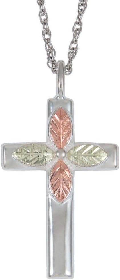 Church Cross Pendant Necklace, Sterling Silver, 12k Green Gold, 12k Rose Gold Black Hills Gold, 18''