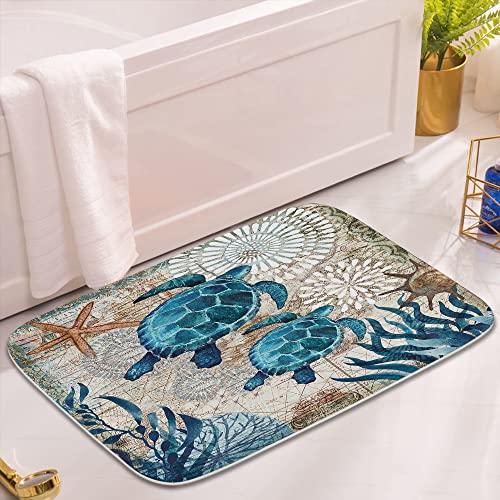Final Friday Sea Turtles Nautical Blue Ocean Beach Animals Bath Rugs Non Slip Shower Mat Bathroom Decor Door Rug (20x31 inches, Sea Turtles) - Image 2