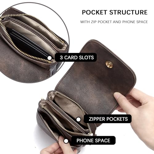 Image of BOSTANTEN Vegan Leather Small Crossbody Bags for Women Designer Cell Phone Bag Wallet Purses Adjustable Strap, A-02-retro Coffee, Small, Cell Phone Crossbody Bag