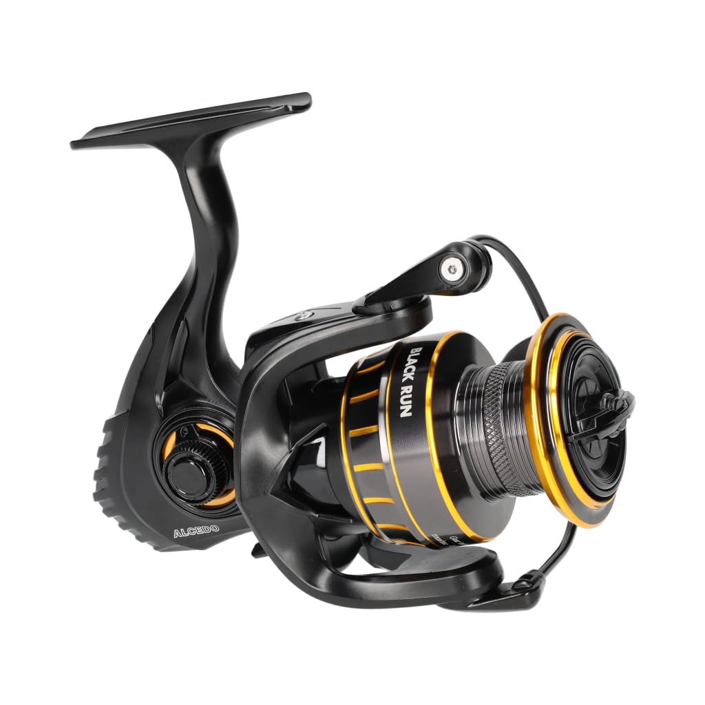 Alcedo Black Run Mulinello da Pesca 3000 4000 5000 con 5+1 Cuscinetti, Archetto Rinforzato, Bobina Anodizzata in Alluminio, Frizione Micrometrica Drag 8 kg, Mare e Acque Interne
