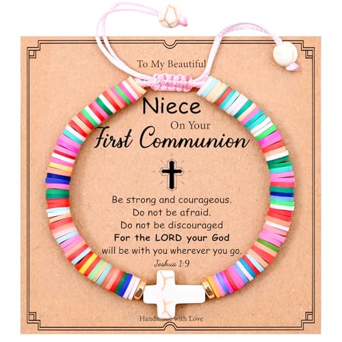 Image of First Communion Gifts, Cross Bracelet with Gift Card, Holy Communion Gifts, Baptism Gifts, Confirmation Gifts for Daughter, Niece, Granddaughter