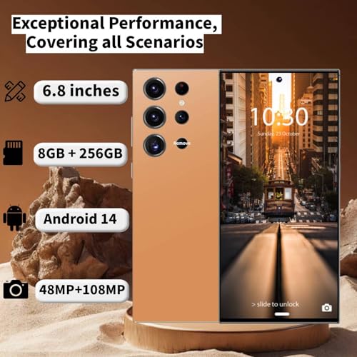 Image of Unlocked Phone C24 Ultra Android Phone 256GB+8GB Large Storage Smart Phone, Android 14 Cell Phone, 6800 mAh Battery, 6.8-inch /5G Dual SIM [Works with T-Mobile, AT&T] -Orange