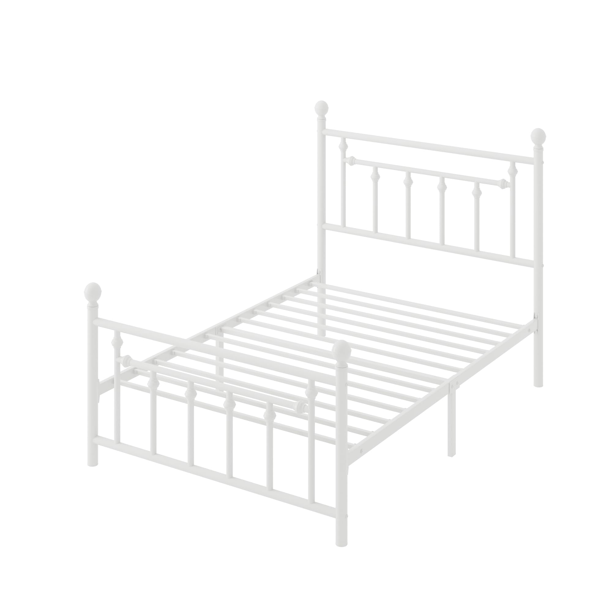 SHA CERLIN 14" Queen Size Metal Platform Bed Frame/Victorian Headboard and Footboard/Steel Slats Mattress Foundation for Storage/No Box Spring Needed/Noise Free/Black: White Twin