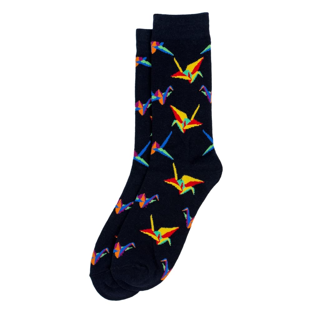 Joe Cool Unisex Black Cotton Spandex Novelty Socks With Origami Bird Design In