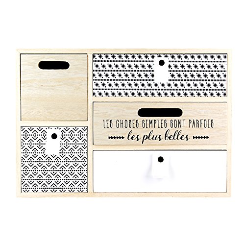 The Home Deco Factory HD4571 - Organizador com 5 gavetas, madeira, bege e preto, 32 x 11 x 22 cm, madeira, bege, preto, 5 tiroirs