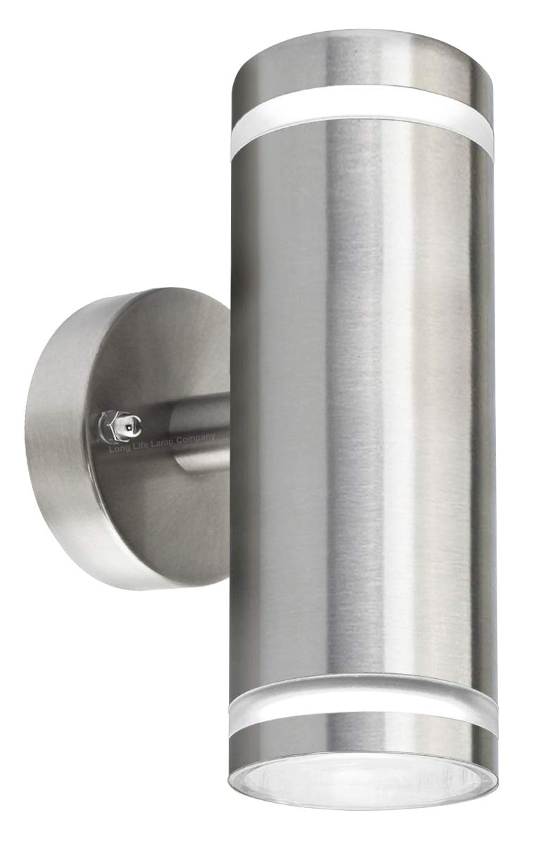 Long Life Lamp Company Modern Outdoor Wall Light Up Down IP65 Stainless Steel Clear Diffuser ZLC308 Includes GU10 LED (Daylight Cool White)