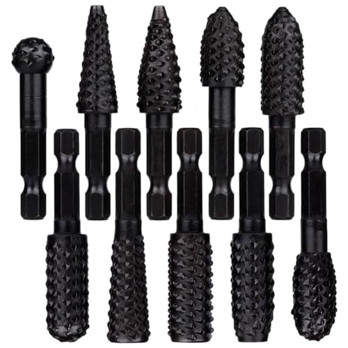 IstoFlyt 10Pcs Rotary Rasp File Set 1/4 Inch Hex Shank Rotary Burrs for Wood Carving Easy to Use