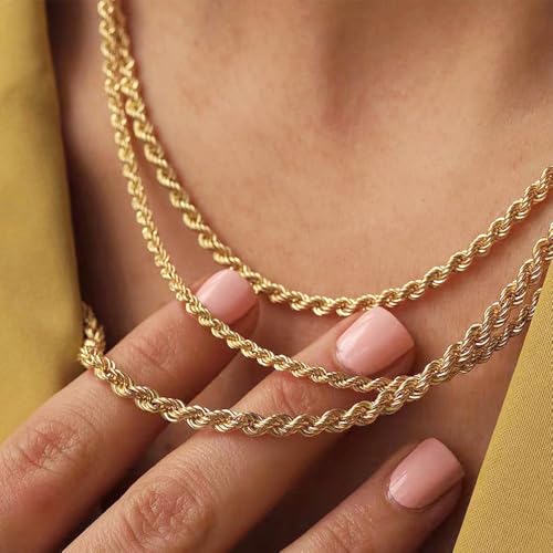 14K Solid Yellow Gold Diamond Cut Rope Chain Necklace, Available in 1.5mm,2mm,3mm and 4mm Thickness For Women and Men 16-36 Inch Lengths4
