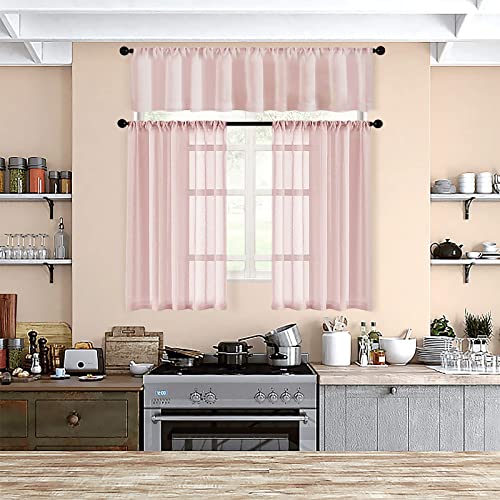 Mrtrees Pink Sheer Valances 54 X 16 Inches Long Living Room Bedroom Sheer Curtain Valance Rod Pocket Light Filtering Window Valance, 1 Panel #TOP5