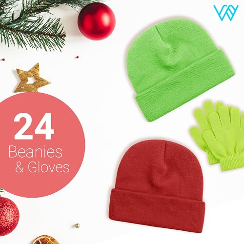 Winterlace 48 Pack Kids Beanies & Gloves, Boys Girls Unisex Thermal Stretchy Children Toboggan Knit Cap2