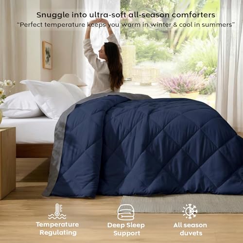 Image of AYKA Reversible AC Comforter 150 GSM Lightweight Microfiber Summer Blanket for Single Bed (60x90 Inches) | Soft Cooling Quilt, Breathable All Season Duvet for AC Room | Navyblue & Grey