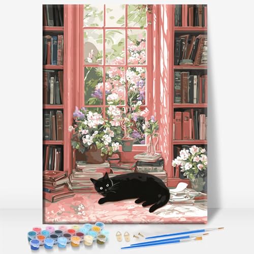 Kit peinture numéro chat bibliophile 16x12 po, décor mur