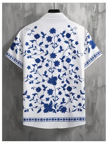 OYOANGLE Men's Floral Print Button Down Shirt Boho Short Sleeve Collar Vacation Holiday Tops2