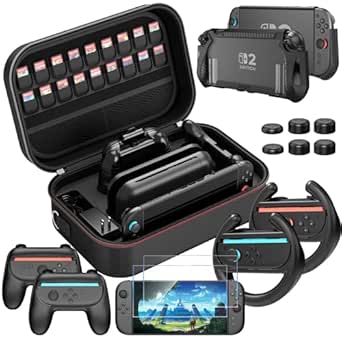 HEYSTOP Tasche für Nintendo Switch 2 Zubehör-Bundle mit Dockable-Switch 2 Schutzhülle, Switch 2 Panzerfolie, Switch 2 Lenkräder und Joycon Griff Hülle für Nintendo Switch 2 Controller