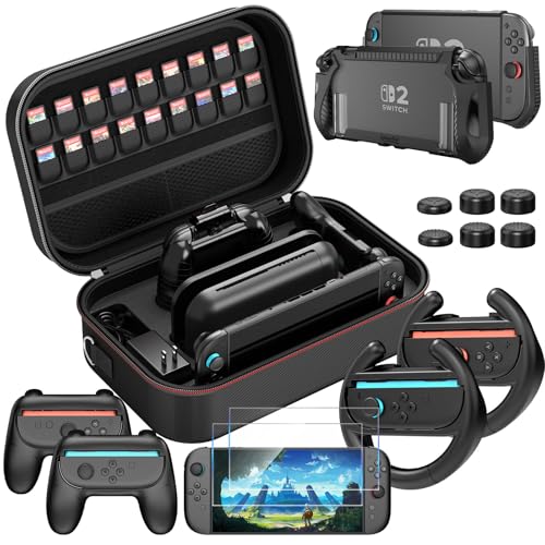 Case Compatible with Nintendo Switch Carry Case Pouch Switch Cover Case 6 Joycon Grips and PlayStand for Thumb Grips Caps for Nintendo Switch Accessories by HEYSTOP - Used condition - CA$17.17