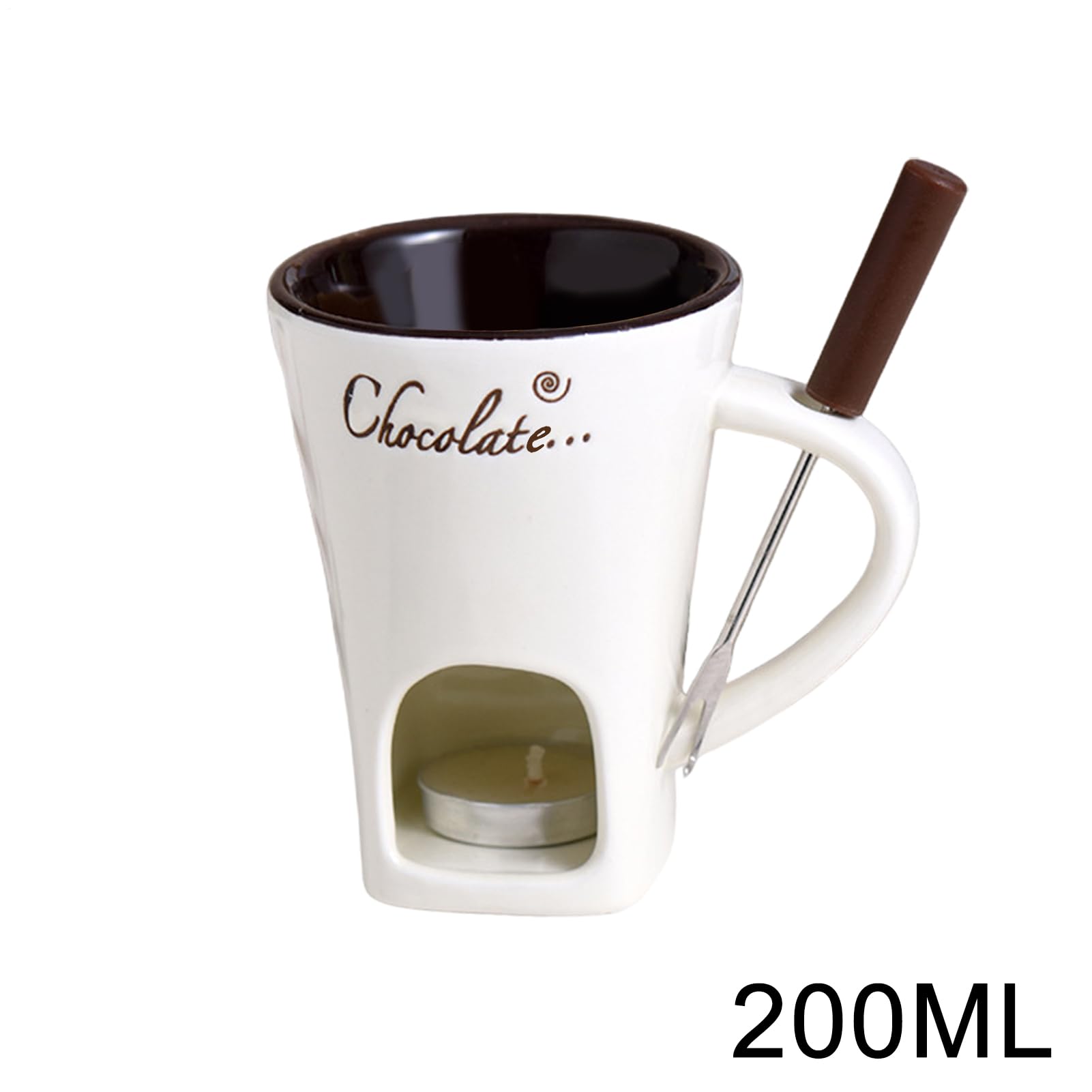 Generisch Taza de fondue de chocolate, 200 ml, taza de fondue de chocolate, juego de vasos de fondue de chocolate, juego de fondue de chocolate multiusos con tenedor y vela, vela de té para queso